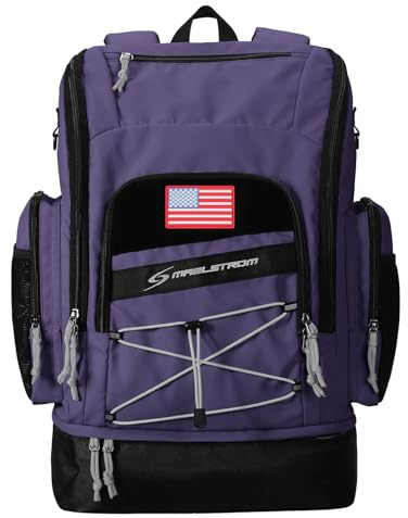 Maelstrom Swim Backpack,35L Swimming Bag with Separate Shoes Compartment,Swim Gear Bag for Beach,Athlete Sports Gym Rucksack for Men and Women (Purple)
