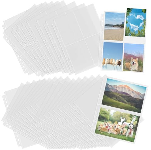 30 Piezas Funda Fotos A4 Compartimentos para Fundas, 2 Compartimentos Fotográficas, Fundas Transparentes, Para Carpetas de Anillas