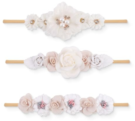 FMYODWU 3 Pcs Bandeau en Nylon Élastique pour Bébé Fille - Fleurs de Princesse pour Nouveau-né et Enfant en Bas Âge