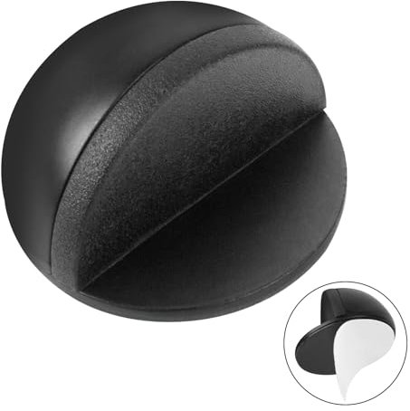 Arrêts de Portes Adhesive, 1Pièces Butées de Porte en Acier Inoxydable, Bloc Porte Sol avec Pare-Chocs en Caoutchouc, Arrêt de Porte Adhesif pour Interieur, Protection de Portes et Murs (Noir)