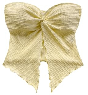 SOLY HUX Women's Tube Top Twist Split Hem Strapless Sleeveless Asymmetrical Going Out Crop Tops Pure Yellow Small