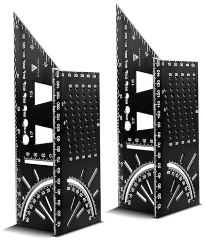 STAHLWERK 2er Set Gehrungswinkel-Lineal mit Anschlag und Bohrlehre 3D-Winkel | Zimmermannswinkel | Aluminium-Winkel | Gehrmaß | Winkelmesser zum präzisen Messen, Anreißen, Markieren und Zeichnen