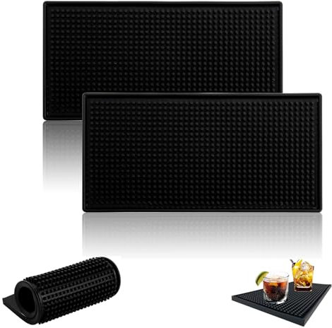 Tappetino Da Bar,2 Pezzi Antiscivolo In Gomma Nero 30x15cm Tappeti per Caffè Tappetini da Barman Tappetino Sottobicchieri Bar Tappetino Macchina Caffe per Cucina,Bar,Hotel,Ristoranti