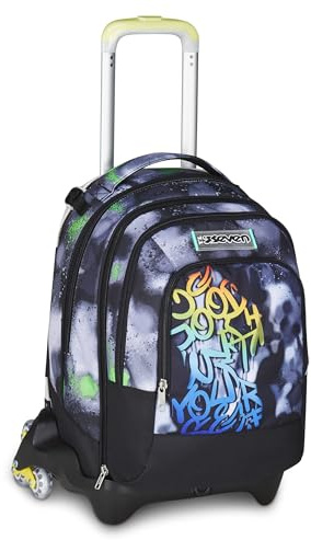 Seven Zaino Trolley Scuola Elementare Bambino, Zainetto Staccabile, Carrello Sganciabile, Spallacci a Scomparsa, 3 ruote, nero/verde