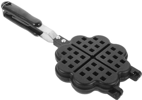 PRETYZOOM Piastra Doppia Facile da Usare e Lavabile in Alluminio Pressofuso Nero per Waffle Stampo Antiaderente per Casa e Cucina per Dolci e Snack