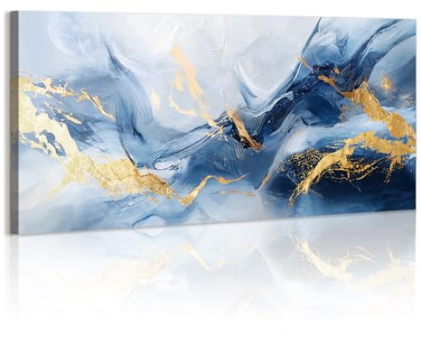 WENGTIAO Abstracto Azul Marino Gris Oro Lienzo Cuadro Enmarcado Grande Minimalista Azul Pintura sobre Lienzo Cuadros Decoracion Salon Modernos Dormitorios Decorativos Pared Casa 120x50 cm