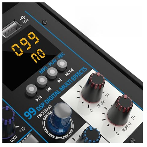 Ljudmixer, 4-kanals dj-mixerkonsol med Bluetooth-mixer UHF trådlös mikrofon for Home Stage Studio(Black MIC)