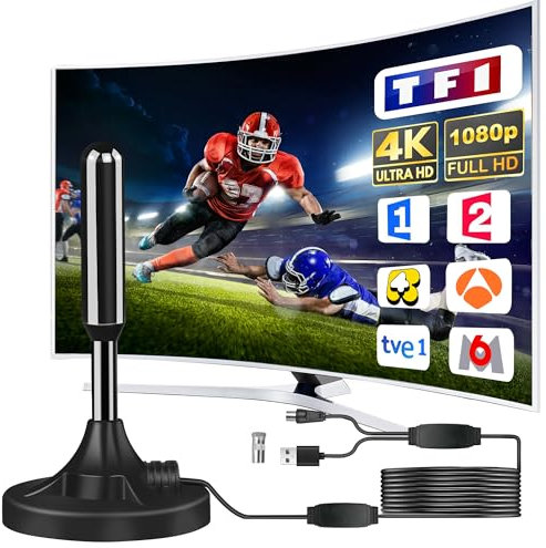 liuwei Antena TV Interior Potente, 2025 Nuevo Antena TV Interior, 500 KilóMetros De RecepcióN De Largo Alcance con 360 Grados De Espacio Muerto（1）