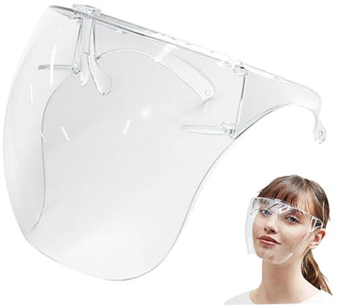 Masque facial transparent, bouclier facial avec verres, masque de bouclier complet anti-buas, gardien de gouttelettes en plastique protecteur réutilisable pour femmes hommes enfants, plein