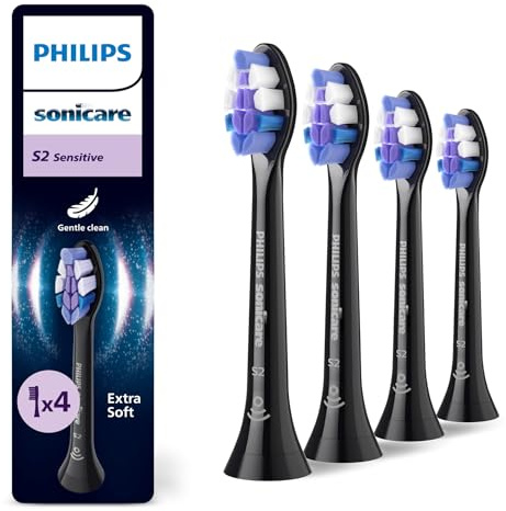 Philips Sonicare S2 Sensitive, têtes de brosse de rechange, noir, lot de 4, HX6054/88