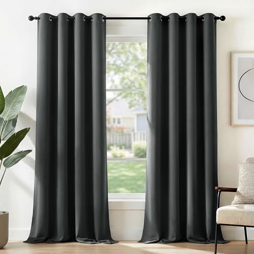 Deconovo Rideau Occultant Thermiques Anti Froid, 140L X 240H cm, Double Rideau Isolant Anti-Bruit, Économie d'Énergie, Idéal pour Chambre et Salon, Gris Foncé, 2 Pièces