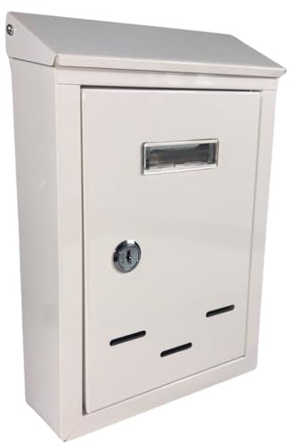 Cassetta della Posta in Metallo, con Targhetta, con Serratura e 2 Chiavi, Casella Postale Esterno, Buca Lettere 26,5x19x6,5 cm, Bianco