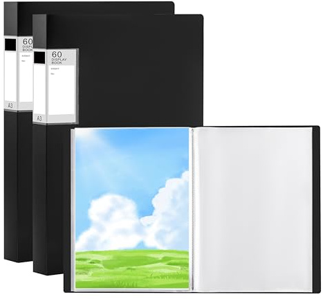 POERMA Lot de 2 Porte-vues A3, 60 Pochettes Classeur de Présentation, Noir | Porte-Vues A3 Présentation Affichage du Livre pour Portfolios, œuvres Art, Peinture, Rapport