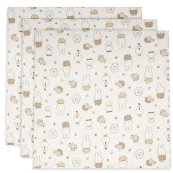 Jollein Paños de muselina para bebé – Miffy Family Farm – 70 x 70 cm – Paquete de 3 – 100 % algodón – Paños para eructar – Certificado OEKO-TEX