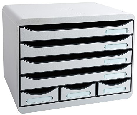 Exacompta 307740D Ablagebox Office Querformat mit 7 Schubladen für DIN A+ Dokumente. Belastbare Schubladenbox mit hoher Kapazität für mehr Platz auf dem Schreibtisch Store Box Lichtgrau