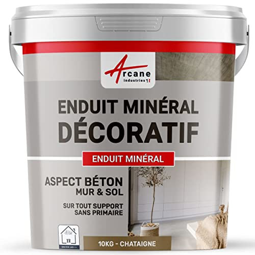 Enduit minréral decoratif interieur | Aspect/Effet beton pour sol et mur toute pièce intérieure - 10 kg Châtaigne - ARCANE INDUSTRIES