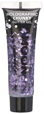 Holographic Chunky Face & Body Glitter Gel by Moon Glitter - Purple - Cosmetic Festival Glitter Face Paint for Face, Body, Hair, Nails - 12ml