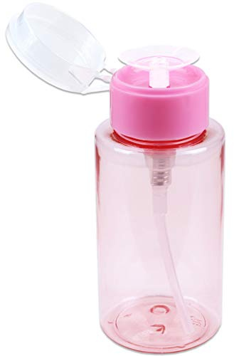 7oz Pink Push Down Pump Dispenser Empty Refillerble Bottle with Flip Top Cap - for Nail Polish, Travel, Cosmetics Packaging