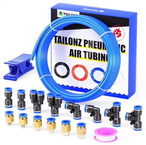 TAILONZ PNEUMATIC PU-slang för tryckluft, set med luftslang i polyuretan, rör, blå, 4 mm eller 5/32 tum OD, 2,5 mm ID, 10 meter (32,8 fot)