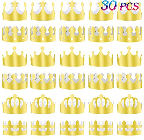 TUPARKA Golden King Crowns Gold Foil Paper Party Crown Hat Cap para Celebraciones de cumpleaños Baby Shower Photo Props (Oro) (30pcs(6 styles))
