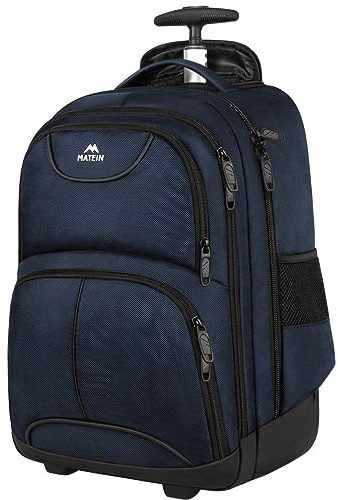 MATEIN Backpack with Wheels, Travel-friendly Rolling Laptop Backpack for Men Women, Freewheel Carry on Luggage Business bag, Compact College Trolley Suitcase Computer Bag fit 17 inch Notebook, Blue