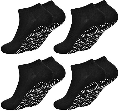 Fangehong 4 Pairs Non Slip Socks for Men Women Size UK 6-9, Anti Slip Yoga Socks with Grips for Pilates, Grippy Cotton Socks for Dance, Sports