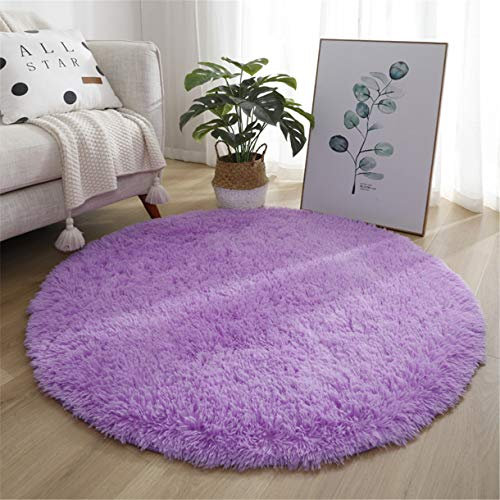 Hiser Runde Teppich Wohnzimmerteppich Langflor Weich Flauschig Teppiche Anti-Rutsch-Shaggy-Bereich Esszimmer Home Innenbereich Schlafzimmer Bodenmatte Heimdekoration (Lila,160x160cm)