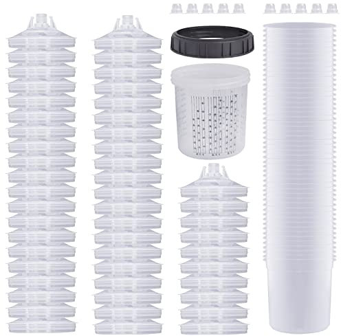 Aflybltol Lackierpistole Becher für Farbsprühsystem HVLP lackierpistole Druckluft Spritzpistole Farbsprühpistole Mit Deckel und Liner Kit, 50 Einwegdeckel und Liner, 10 Verschlussstopfen (600ML)