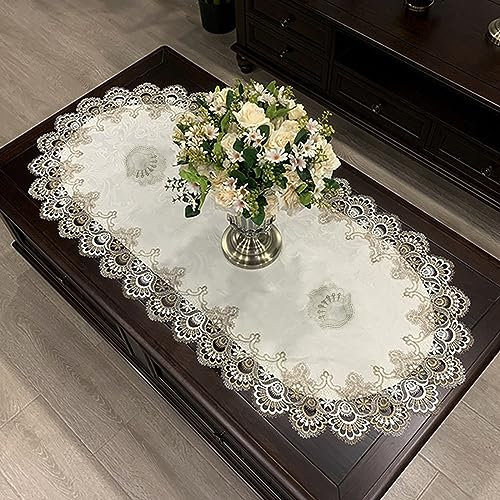 Spitze Tischdecke, Table Flag, Elegante Tischdecke Couchtischdecke, für Esstisch, Schreibtisch, Couchtisch (60 x 120 cm, Leinengrau)