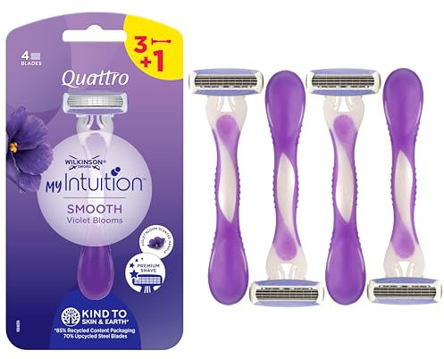 Wilkinson Sword - MyIntuition Quattro Smooth Violet Bloom - Rasoio Usa & Getta - 2 Strisce Lubrificanti con Aloe Vera e Vitamina E - Confezione 3+1