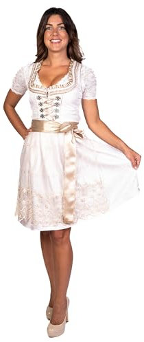 Trachtl Dirndl Trachtenkleid Damen Beatrice IN Weiss/Gold 2.TLG (Weiss/Natur, 38)