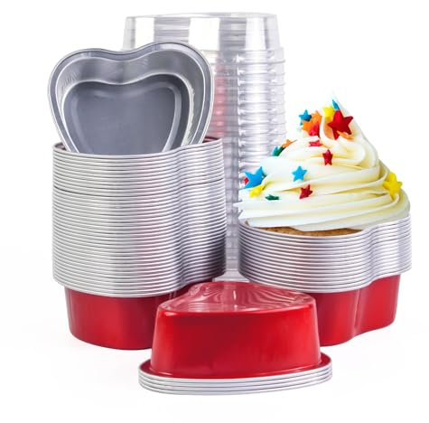 AHPYEUHK Mini moldes para tartas para el día de San Valentín con tapas, mini moldes de papel de aluminio para hornear, reutilizables, pequeños moldes para pan, pasteles, magdalenas, postres (cordón,