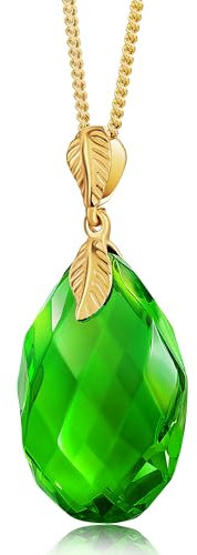 Amber by Mazukna - Grüner Bernstein Anhänger, Halskette mit Naturbernstein Tropfenanhänger in Grün, Vergoldetes Sterlingsilber ag925, 45cm Lange Kette, Grüner Bernstein Schmuck für Damen