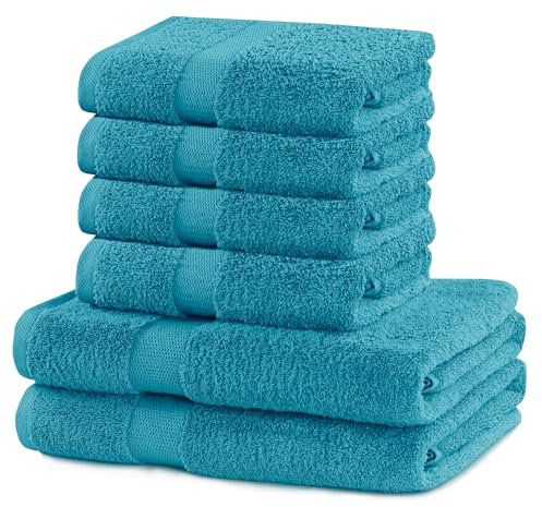 DecoKing 6er Set Baumwolle Qualität 525g/m² 4 Handtücher 50x100 cm und 2 Badetücher 70x140 cm türkis saugfähig Marina