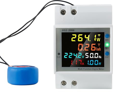DeWin Compteur électrique monophasé, AC40-300V 100A 6 en 1 Compteur d'électricité Intelligent WiFi Compteur d'énergie électrique sur Rail DIN Compteur d'énergie Intelligent avec CT Externe
