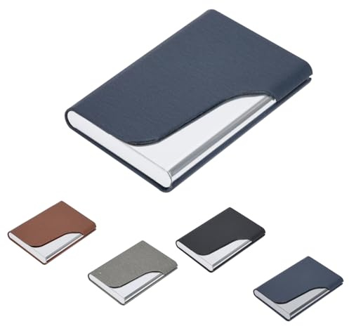Business Card Holder, Professional PU Leather & Stainless Steel Business Name Card Case Pocket Wallet with Magnetic Closure, Slim Credit Card ID Case/Holder for Men & Women (Blue)