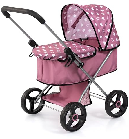 Bayer Design 14976AA Doll's pram, stroller, integrated basket, foldable, soft handle, for dolls up to 46 cm, Nordic Pink