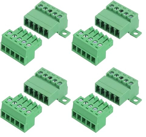 sourcing map 4 Set 5 Pin Screw Terminal Block Connector,3.5mm/0.14 Inch Pitch Male & Female PCB Mount Screw Terminal 300V 8A Green Terminal Block Connector for Home Electronic Project