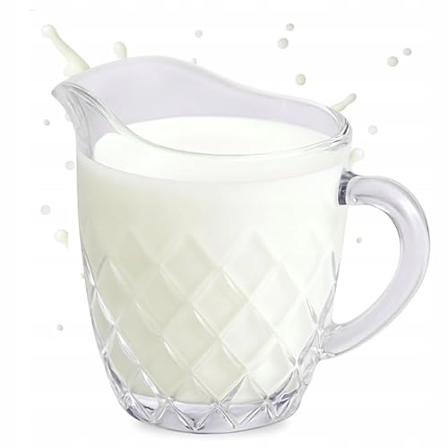 OMAGO® Pot à lait en verre avec poignée, petit pot, 200 ml, pot à crème transparent, pot à lait, saucière ronde, transparent