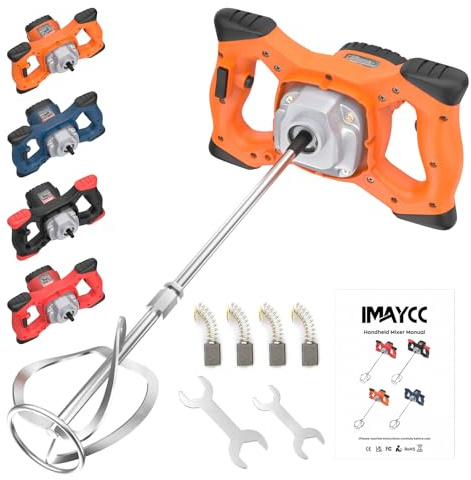 IMAYCC New Portable Concrete Cement Mixer, 2100W Electric Paddle Mixer Adjustable 6 Speed Handheld Plaster Grout Paint Thinset Mortar Paddle Mixer,Ideal for Mixing Feed, Plaster, Paint,etc(Orange)