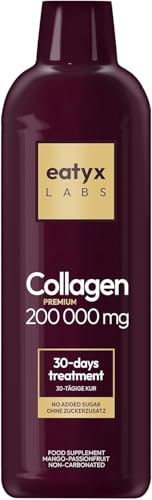 eatyx LABS Collage Premium 200 000 mg – högdoserat drickkollage med pantensyra och C-vitamin – Kollagen för att dricka för hud, hår och naglar – mangopassionsfrukt smak – 1 l