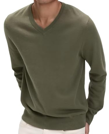MATINEE Mens Fine Knitted Luxury Supersoft Cashmere-Like Crew Neck/V Neck/Zip Neck Sweaters, Fine 12 Gauge Knit Structure (UK, Alpha, XL, Regular, Regular, Olive Green Marl 2, V Neck)