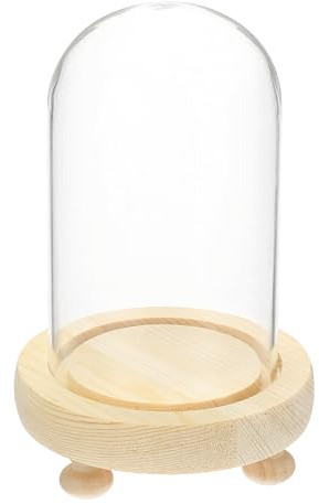 QUARKZMAN Cúpula De Vidrio Cloche 4.7 X 3.5 Campana De Vidrio Decorativa Con Base De Madera Para Flores Artesanías Especímenes De Colección Plantas A Prueba De Polvo