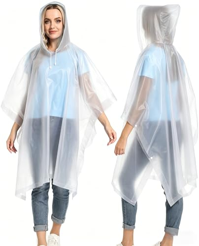 LNQIUT 2 Pcs Rain Ponchos for Adults, Reusable Raincoats Lightweight Coats Jackets with Hood, Portable Emergency for Women Men