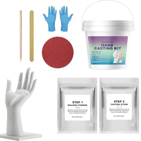 Handprint Set - DIY | Plaster Cast Set Hands | 3D Sculpture Kit for Couples Wedding Anniversary Engagement Gift for Women Men Wife Boyfriend Girlfriend Shower Memory Non-Toxic White 1 Piece