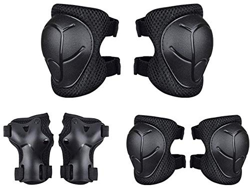 Kids Sports Protective Gear Set,6 PCS Wrist Guard Knee Elbow Pads for Children Protection Skateboard Inline Roller Skating Biking Riding Scooter,Black