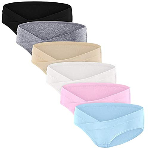 Vuncio Slip Maternité Coton Taille Basse Type V Confortable sous-vêtements Set 6pcs Culotte Maternité Accouchement Culotte Grossesse Grande Taille (Multicolore, L)