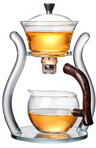 Aoheuo Lazy Kungfu - Set da tè in vetro con coperchio rotante per deviazione dell'acqua, ciotola semiautomatica in vetro (teiera in cristallo)
