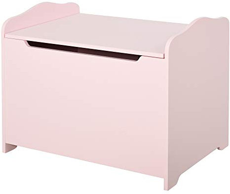 HOMCOM Cassapanca Portagiochi in Legno, Panca Contenitore per Cameretta Coperchio con Pistone Pneumatico, 60x40x48cm, Rosa