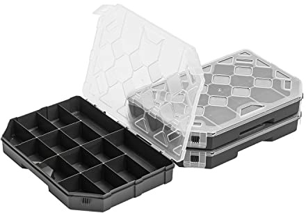 3x Sortimentskasten Kleinteilemagazin – 195 x 284 x 40 mm - Sortierkasten mit Transparent Deckel Sortierkoffer Werkzeugbox Sortimentskoffer